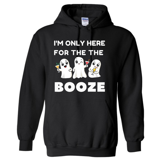 I’m Only Here for the Booze – Funny Halloween Ghost Hoodie – Seasonal Top