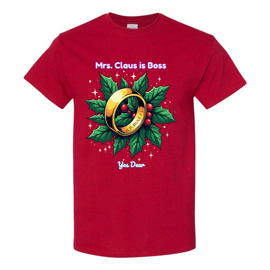 Men’s Mrs. Claus Is Boss T-Shirt – Holiday Party Graphic Tee – Made in USA