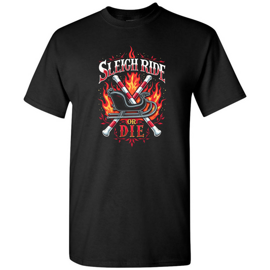 Men’s “Sleigh Ride or Die” Christmas Biker T-Shirt – Funny Holiday Tee – Elegant Luxury Fashion