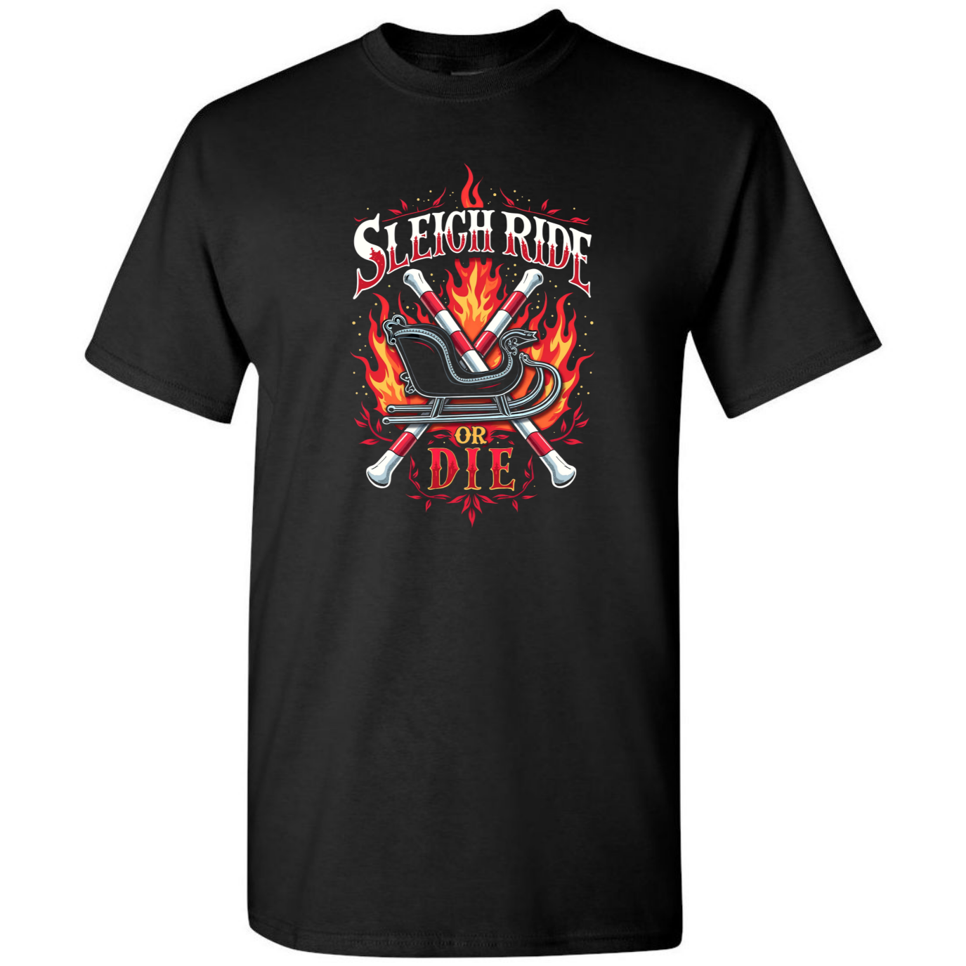 Men’s “Sleigh Ride or Die” Christmas Biker T-Shirt – Funny Holiday Tee – Elegant Luxury Fashion