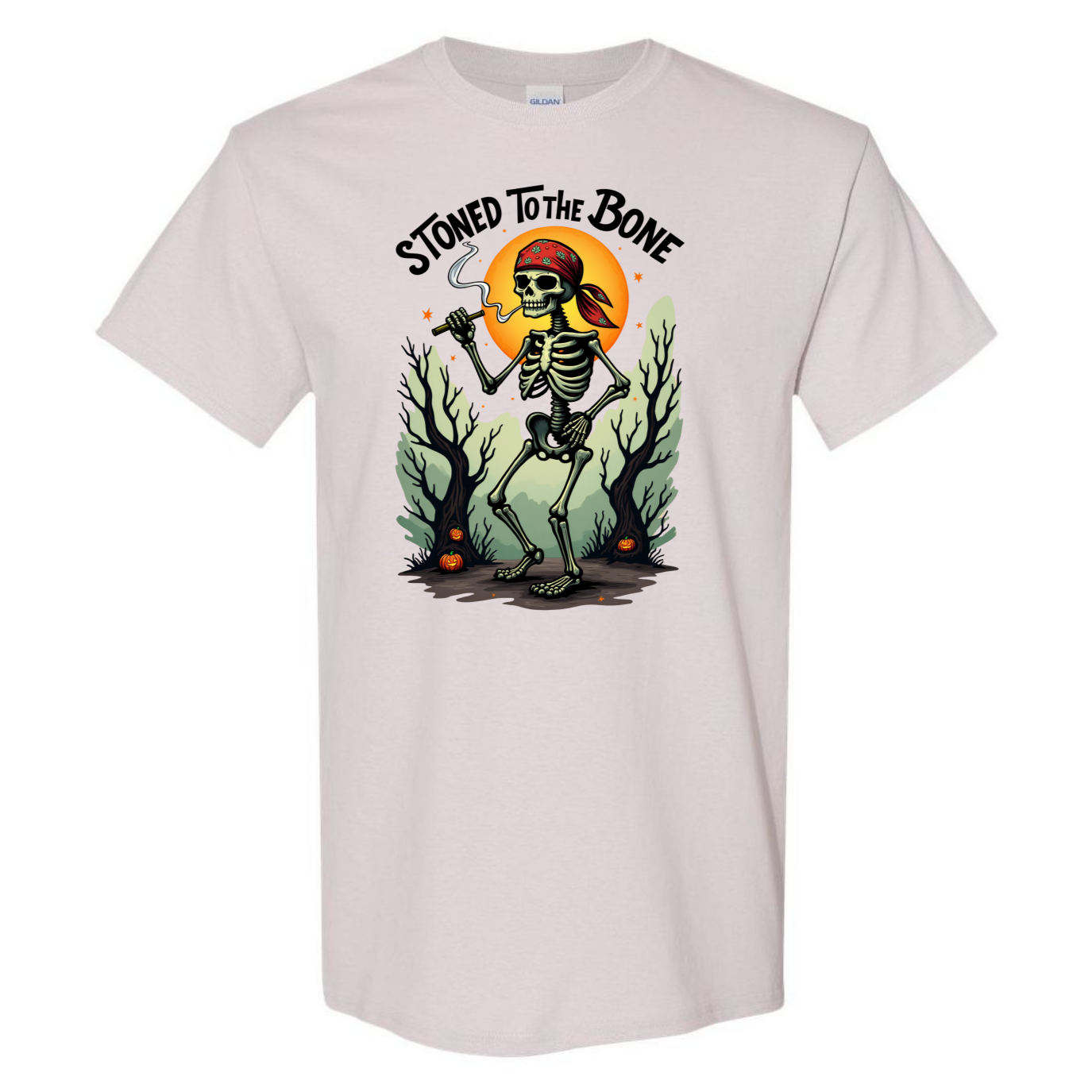 Men’s “Stoned To The Bone” 420 Tee – Halloween Skeleton – Printed in USA