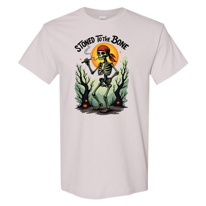 Men’s “Stoned To The Bone” 420 Tee – Halloween Skeleton – Printed in USA