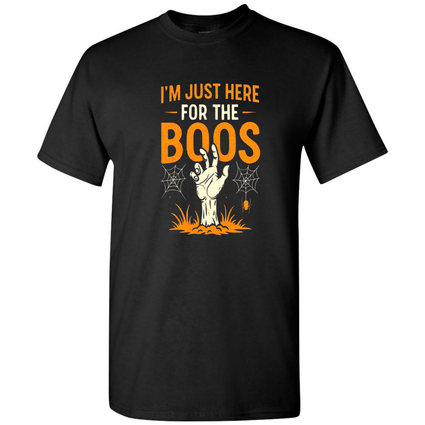 I’m Just Here for the Boos – Funny Halloween Zombie Hand T-Shirt – Seasonal Top