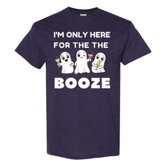 I’m Only Here for the Booze – Funny Halloween Ghost T-Shirt – Seasonal Top