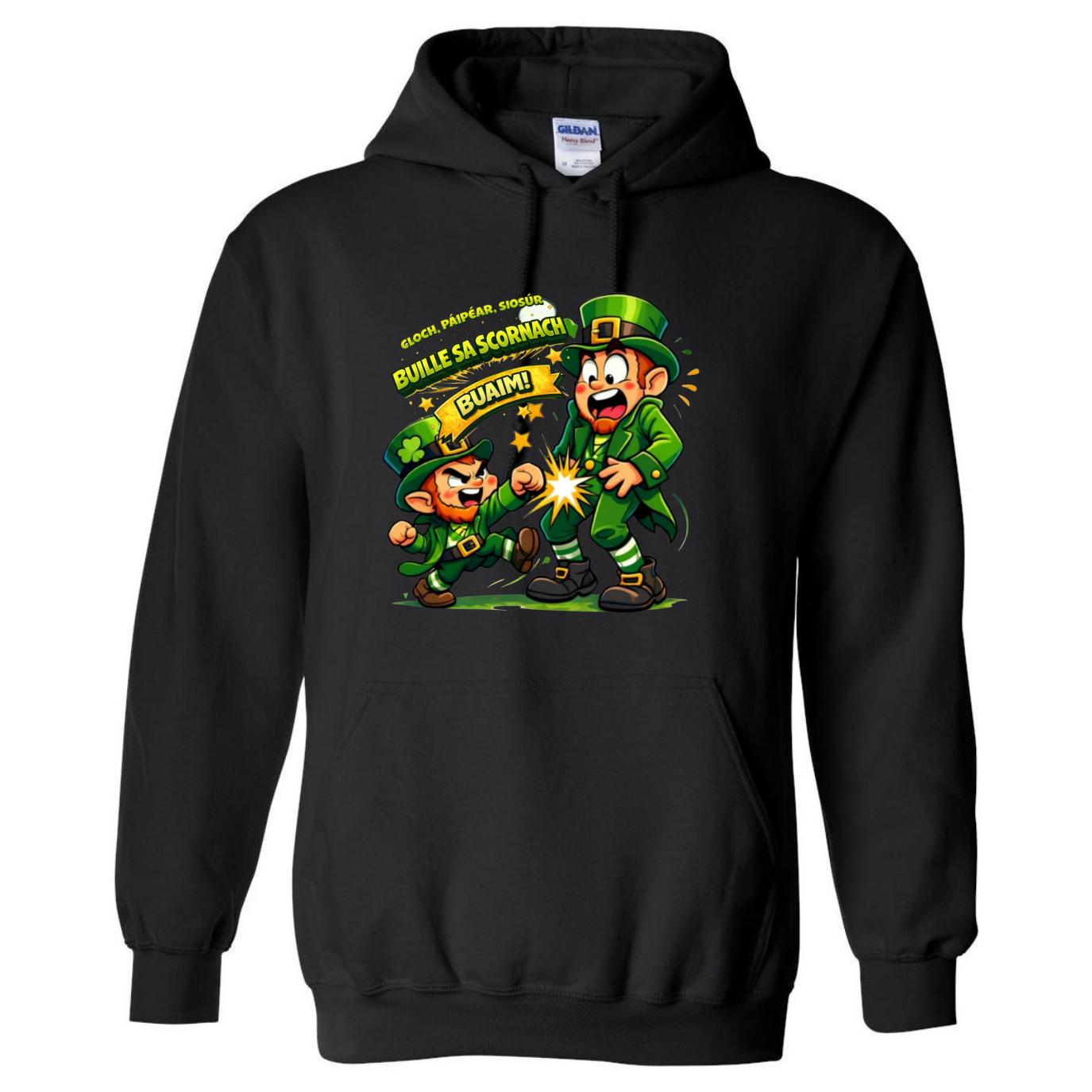 Festive St. Patrick’s Day Hoodie – Gaeilge Rock, Paper, Scissors Throat Punch