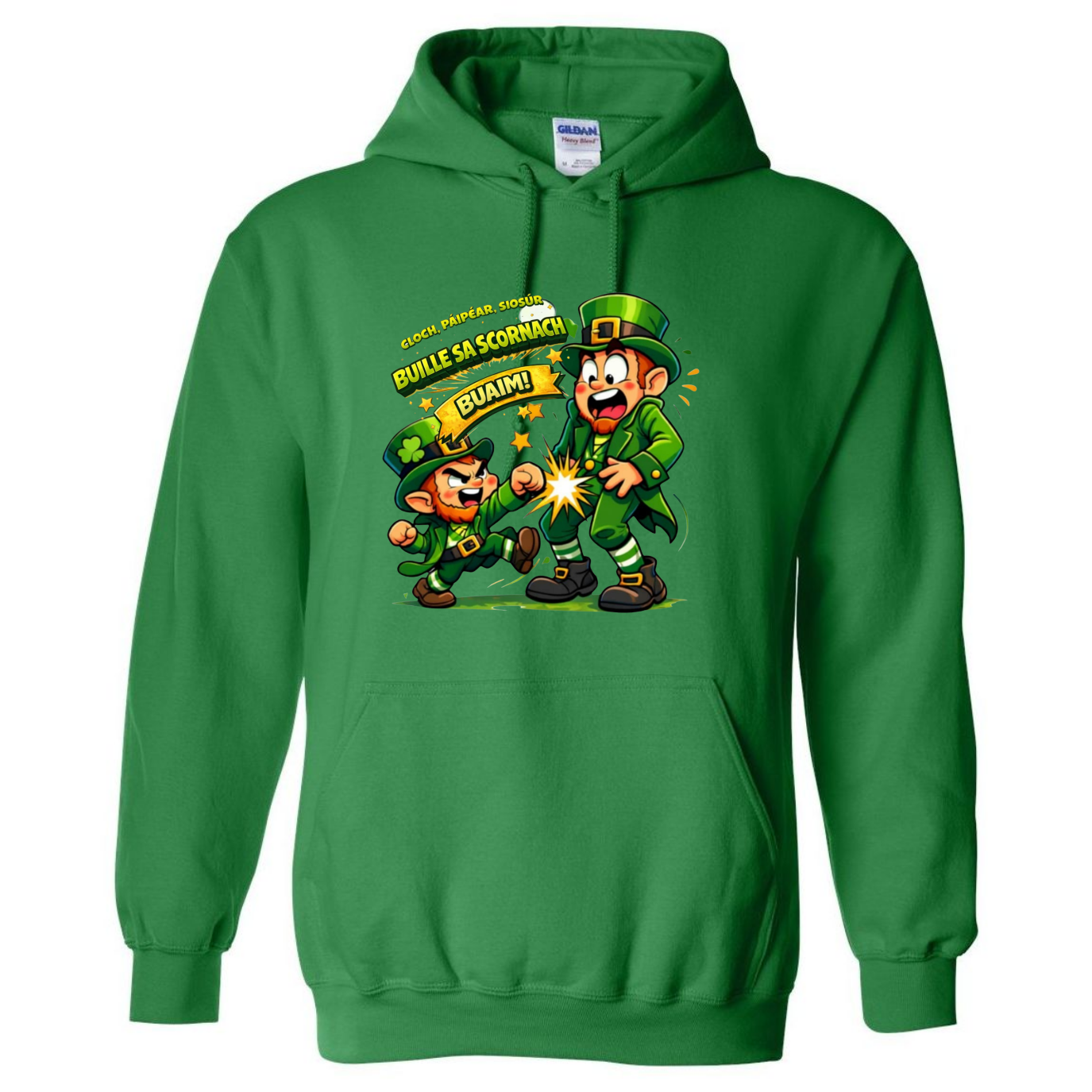 Festive St. Patrick’s Day Hoodie – Gaeilge Rock, Paper, Scissors Throat Punch