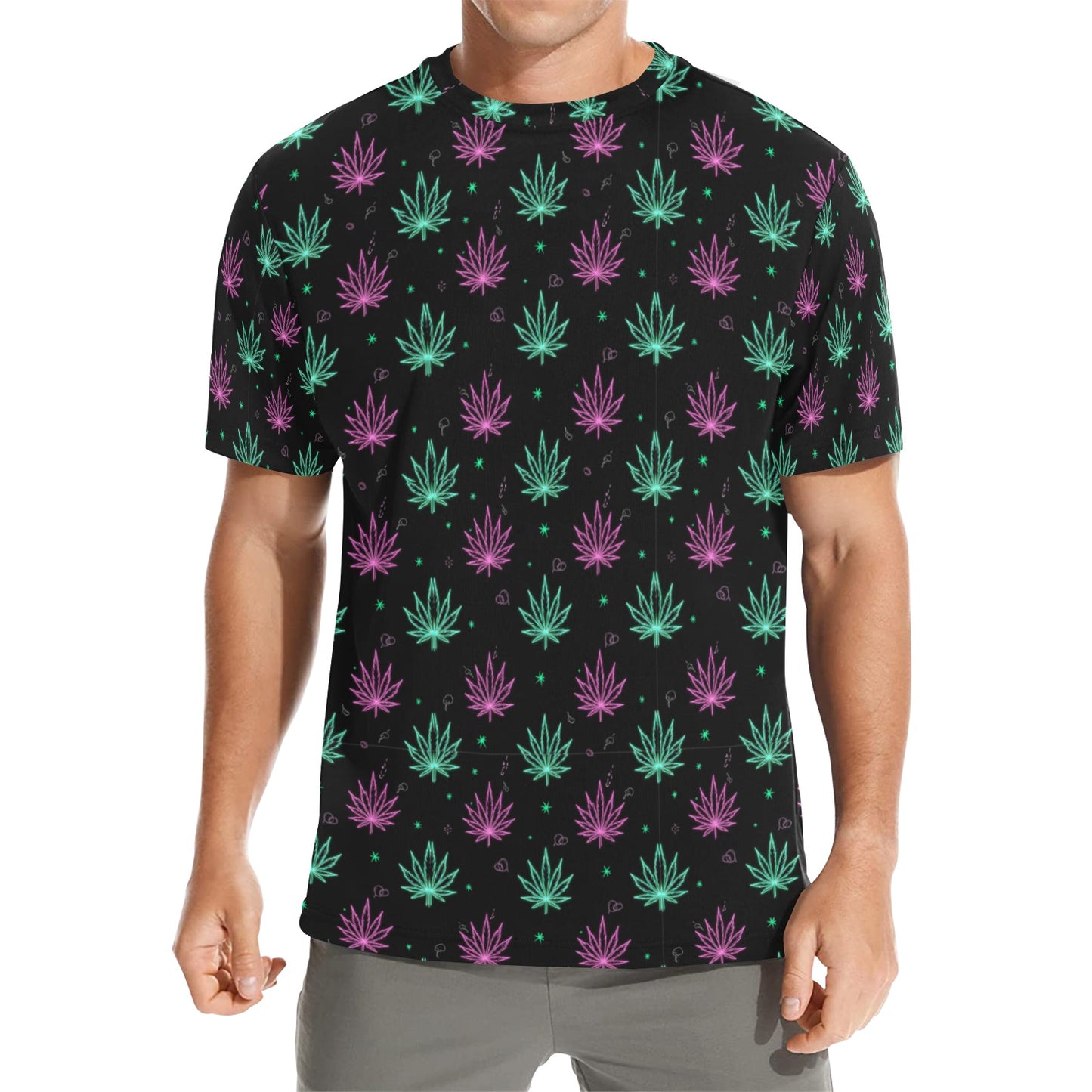 Men’s AOP 420 Crew Neck T-Shirt – Cannabis Leaf Festival Tee - Made in USA
